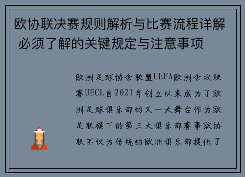 欧协联决赛规则解析与比赛流程详解 必须了解的关键规定与注意事项